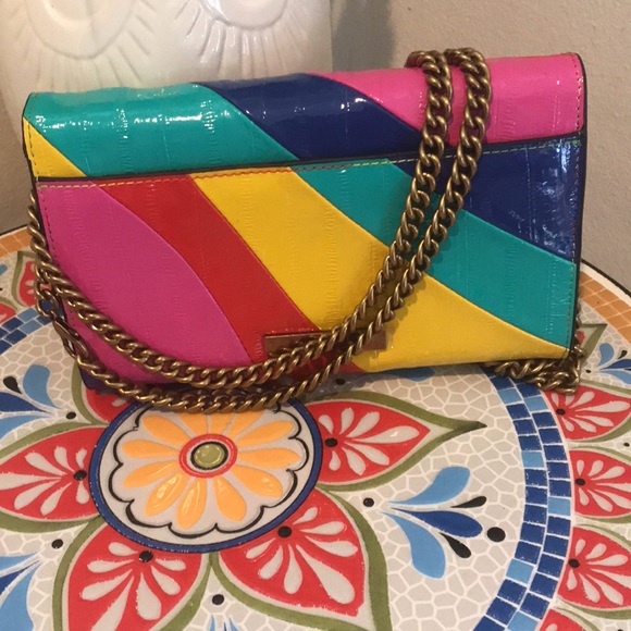 KURT GEIGER LONDON Kensington Multi Color Stripe Chain Wallet - Picture 8 of 13